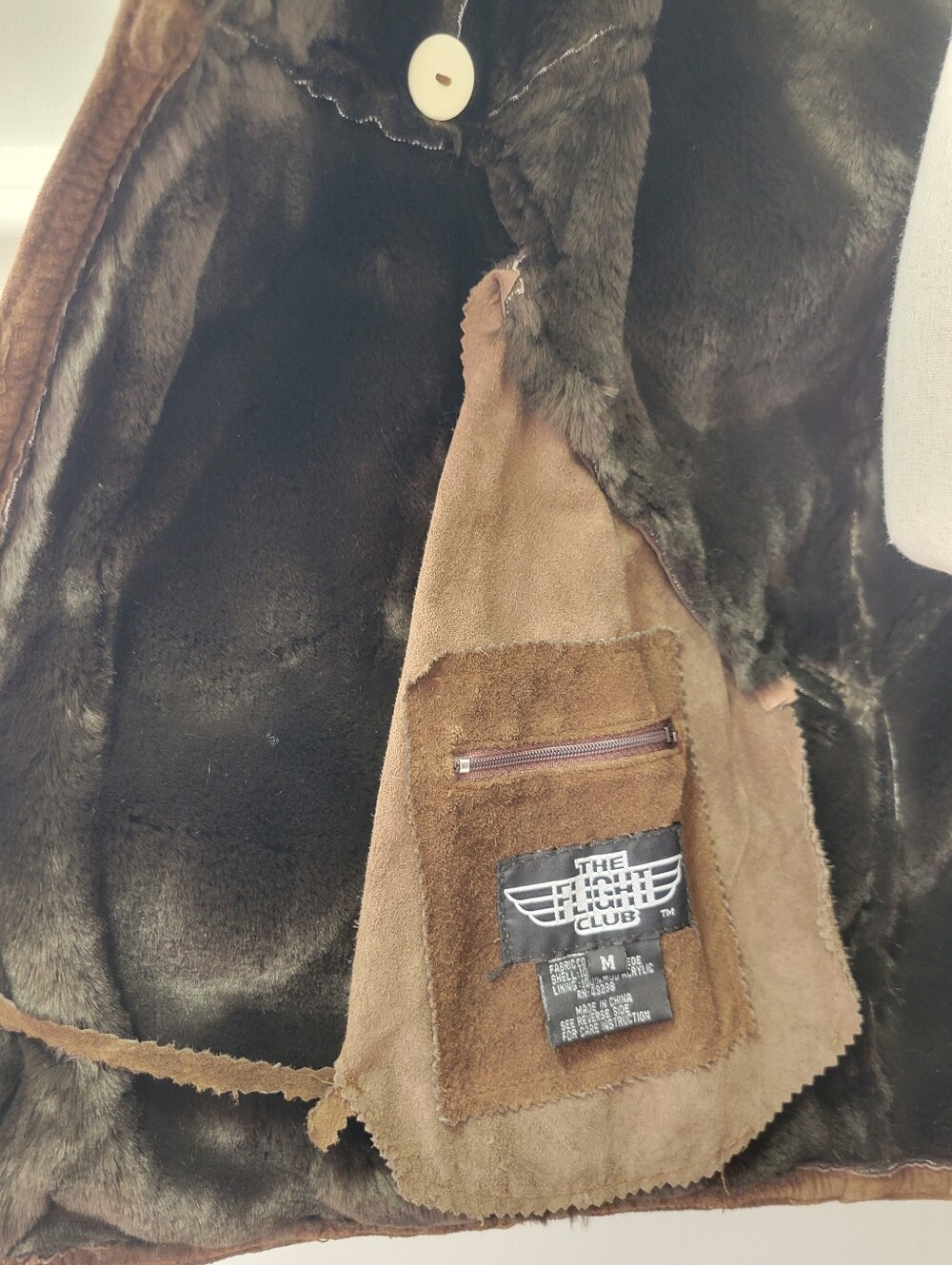Vintage The Flight Club Brown Suede Faux Fur Oversized Statement Coat M - Picture 11 of 15